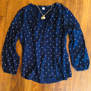 Old Navy Polka Dot Blouse Open Neck Blue Top XL